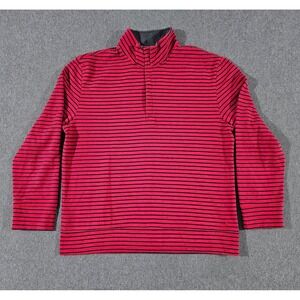 Nautica Mens XL Quarter Zip Pullover Red Navy Blue Striped Fleece Mock Neck